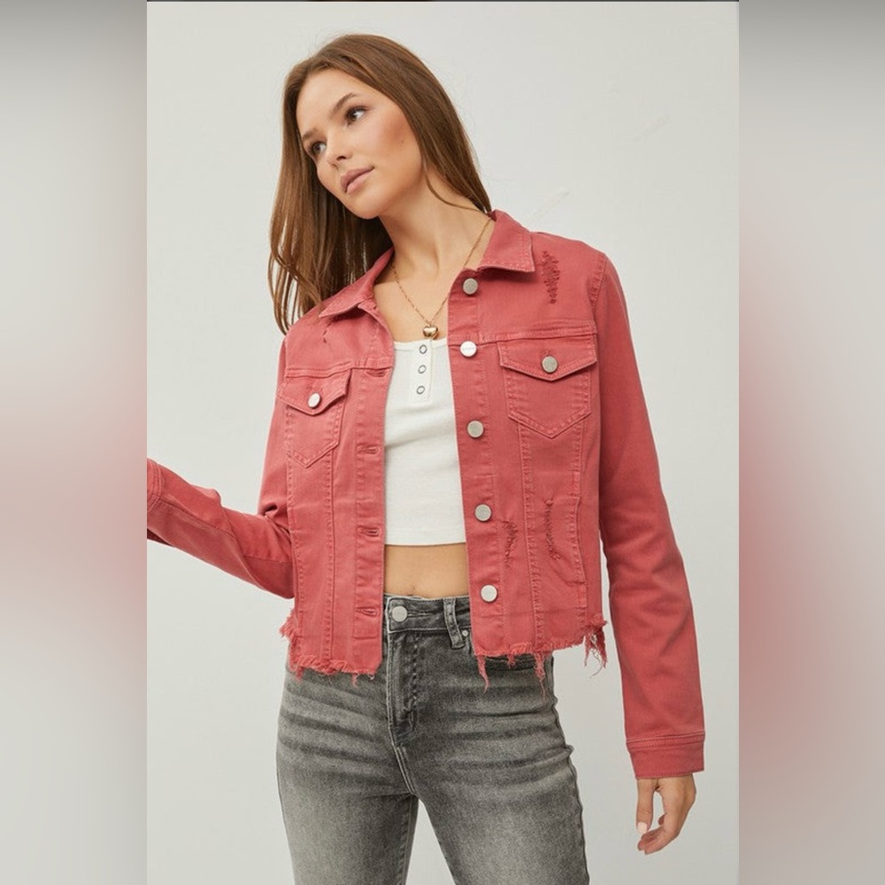 Risen Distressed Stretch Denim Jacket Size M - BNWT